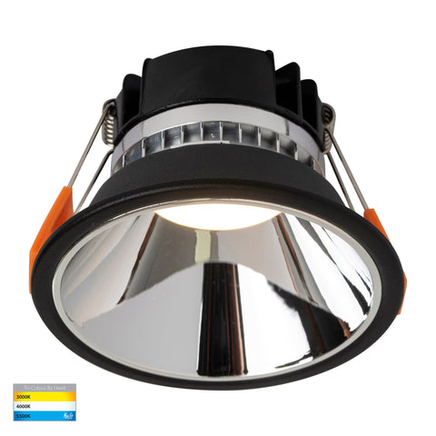 Gleam Black with Chrome Insert Tri Colour Fixed Deep LED Downlight - HV5528T-BC