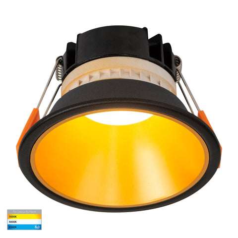 Gleam Black with Gold Insert Tri Colour Fixed Deep LED Downlight - HV5528T-BG