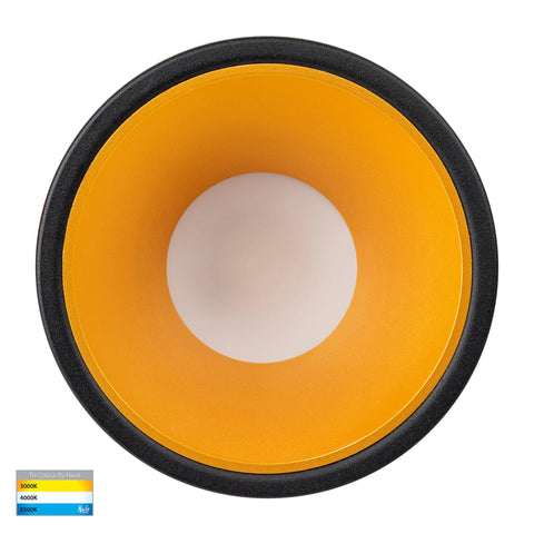 Gleam Black with Gold Insert Tri Colour Fixed Deep LED Downlight - HV5528T-BG