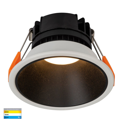 Gleam White with Black Insert Tri Colour Fixed Deep LED Downlight - HV5528T-WB