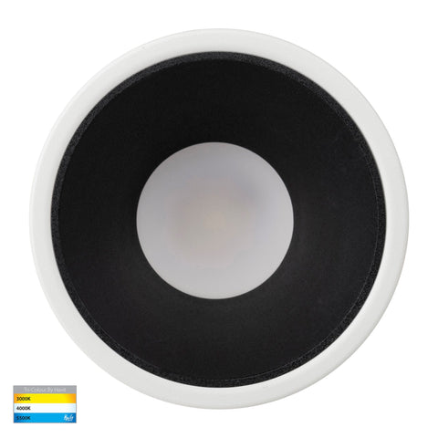 Gleam White with Black Insert Tri Colour Fixed Deep LED Downlight - HV5528T-WB