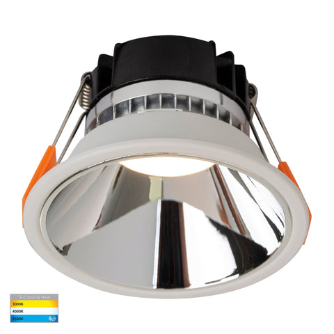 Gleam White with Chrome Insert Tri Colour Fixed Deep LED Downlight - HV5528T-WC