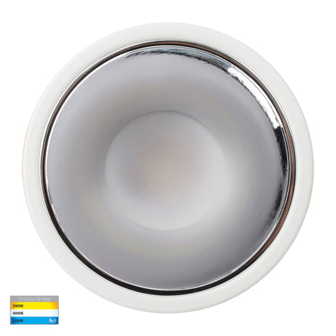 Gleam White with Chrome Insert Tri Colour Fixed Deep LED Downlight - HV5528T-WC