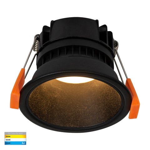 Gleam Black with Black Insert Tri Colour Fixed Deep LED Downlight - HV5529T-BB