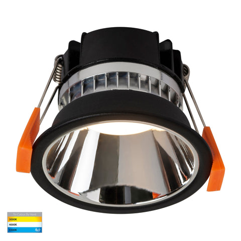 Gleam Black with Chrome Insert Tri Colour Fixed Deep LED Downlight - HV5529T-BC