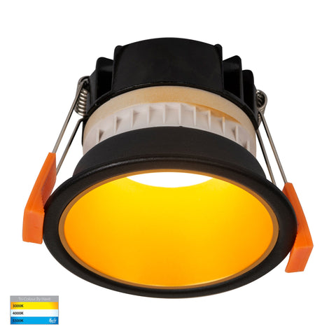 Gleam Black with Gold Insert Tri Colour Fixed Deep LED Downlight - HV5529T-BG
