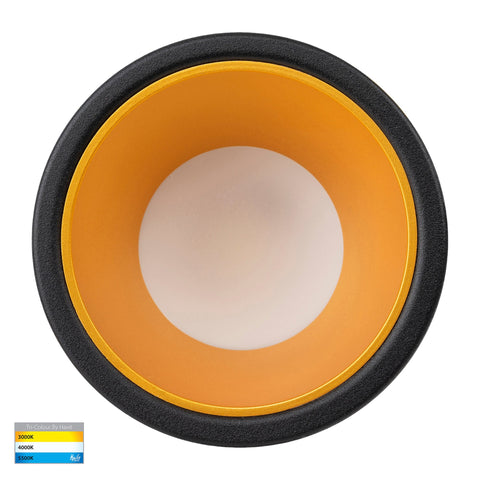 Gleam Black with Gold Insert Tri Colour Fixed Deep LED Downlight - HV5529T-BG
