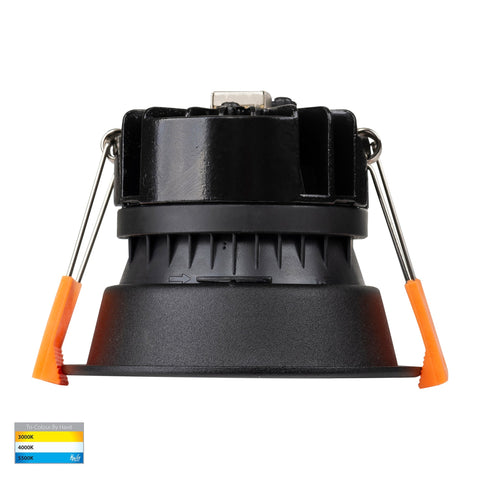 Gleam Black with Chrome Insert Tri Colour Fixed Deep LED Downlight - HV5529T-BC