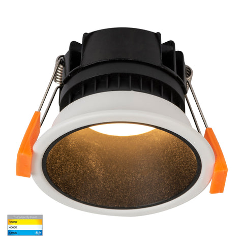 Gleam White with Black Insert Tri Colour Fixed Deep LED Downlight - HV5529T-WB
