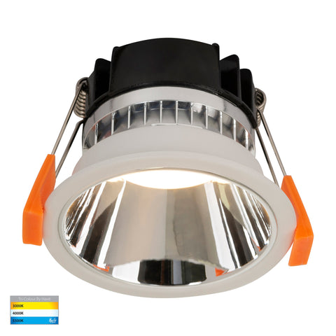 Gleam White with Chrome Insert Tri Colour Fixed Deep LED Downlight - HV5529T-WC