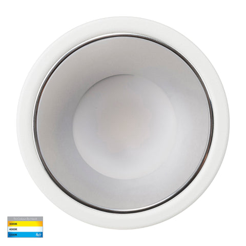 Gleam White with Chrome Insert Tri Colour Fixed Deep LED Downlight - HV5529T-WC
