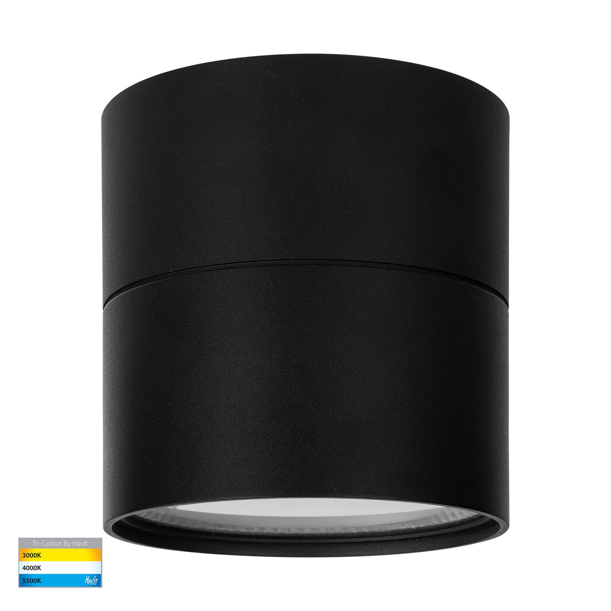 Black Surface Mounted Round Downlight C/W Extension - HV5805T-BLK-EXT-12V