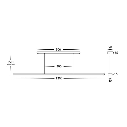 Proline Black 1200mm Slim LED Pendant - HV6005T-BLK