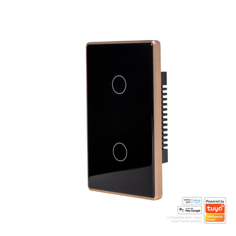 Wifi 2 Gang Black with Gold Trim Wall Switch - HV9220-2