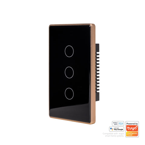 Wifi 3 Gang Black with Gold Trim Wall Switch - HV9220-3