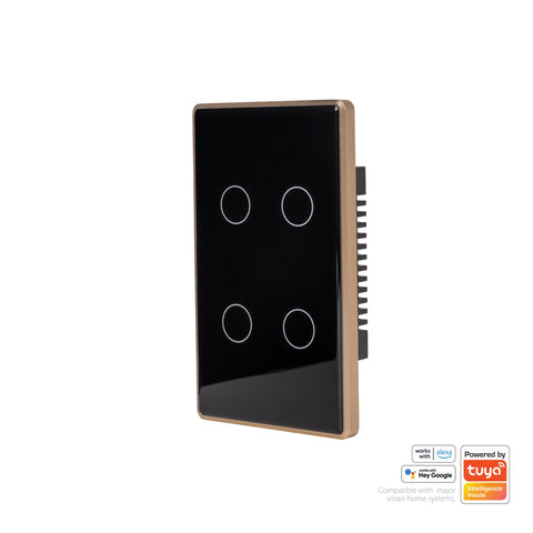 Wifi 4 Gang Black with Gold Trim Wall Switch - HV9220-4