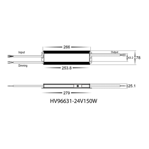 HV96631-12V150W | HV96631-24V150W- 150W Dali 2 + Push Dim Dimmable LED Driver - HV96631-24V150W