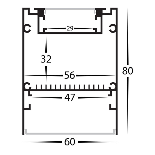 Deep Square Up & Down Aluminium Profile - HV9693-6080-EC