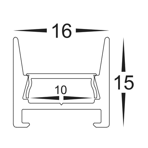 Shallow Square Aluminium Profile - HV9693-1615-BLK- EC