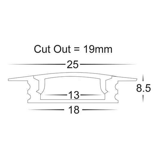 White Shallow Square Winged Aluminium Profile - HV9695-2507-WHT-EC