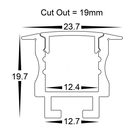 Deep Recessed Square Winged Aluminium Profile - HV9695-2520-3M