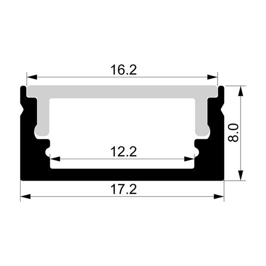 Shallow Square Aluminium Profile 2m Length - HV9699-1708-2M