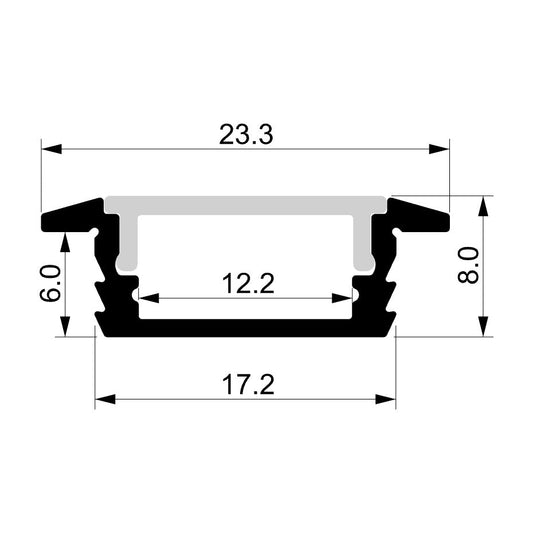 Shallow Square Winged Aluminium Profile 2m Length - HV9699-2308-2M