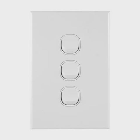 Light Switch 3 Gang – VERTICAL GEO Series White  - LS103V-L - ARCK Electrical Wholesale Supplies