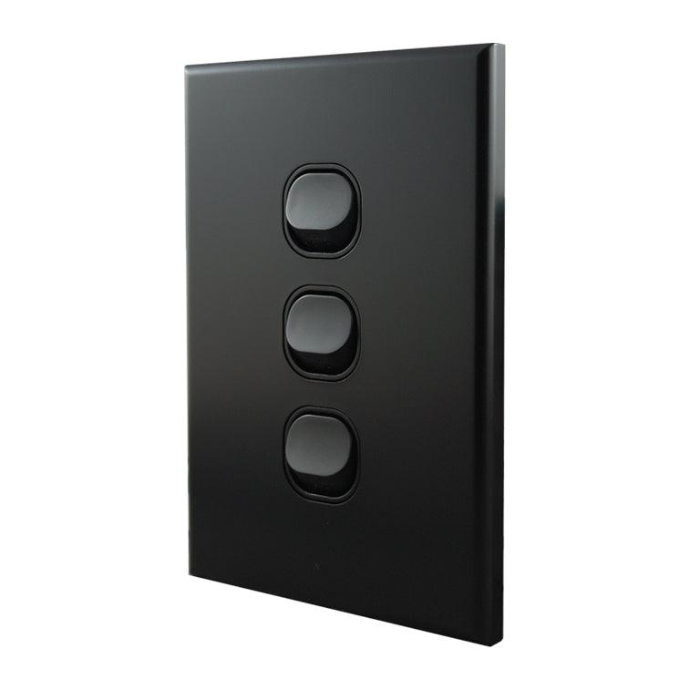 Light Switch 3 Gang – MATTE BLACK VERTICAL LS103VMB-L