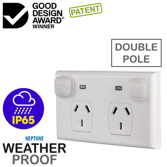 Transco Flush Double Power Point Slim Neon- P2DWSO
