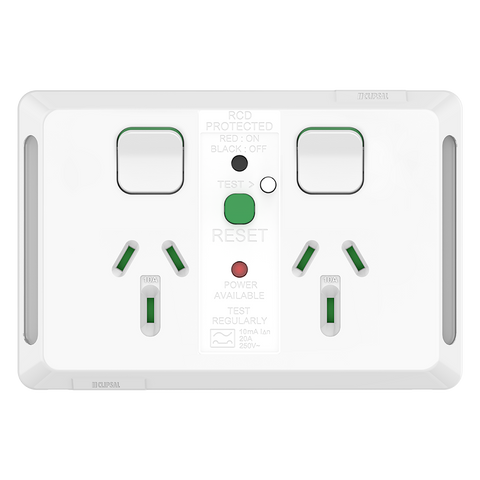 Clipsal Pro Series Double Powerpoint 10A 10mA RCD Protected Extra Vivid White - P3025RCD10-XW - ARCK Electrical Wholesale Supplies