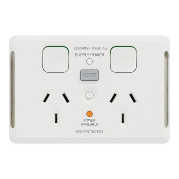 Double Switched Socket, Pro Series, RCD, 30mA, Horizontal, Extra White - P3025RCD30V2-XW - ARCK Electrical Wholesale Supplies