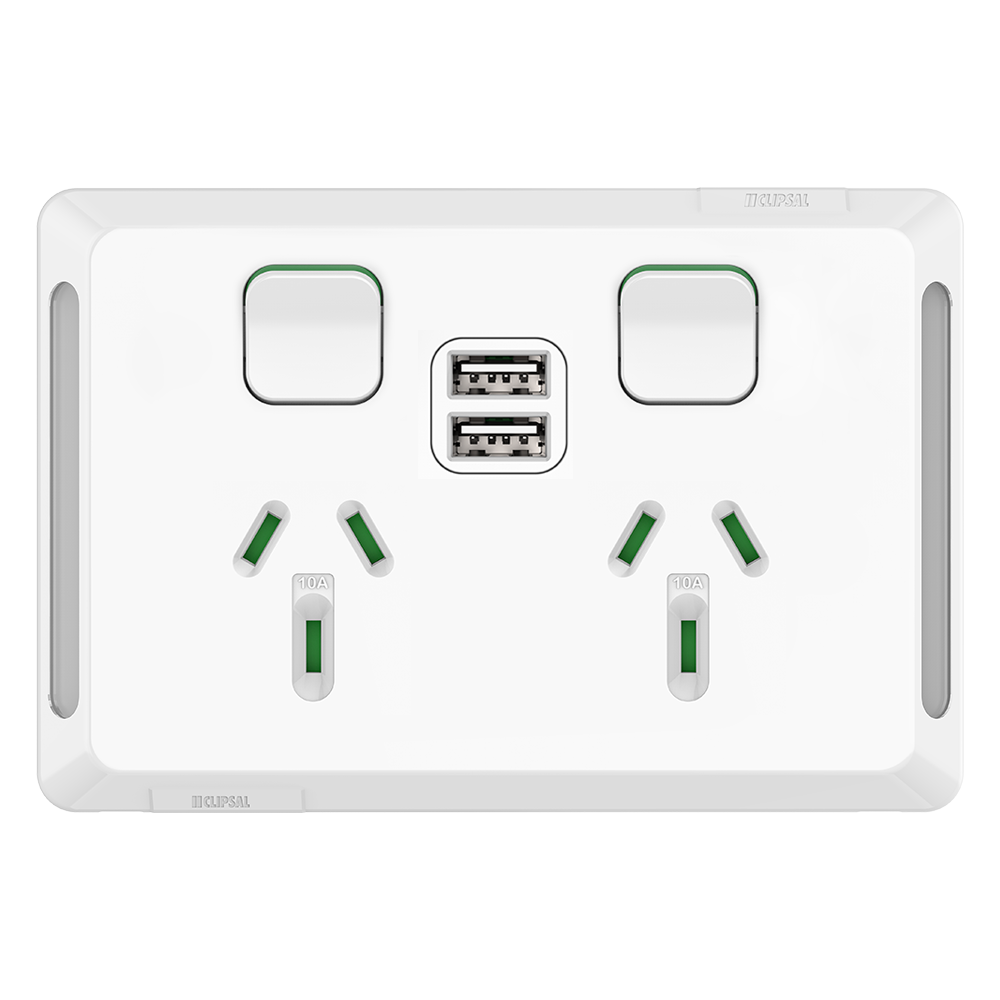 Clipsal Pro Series Clipsal Pro Double Powerpoint + 2 USB Charger White Extra Vivid White - P3025USB2-XW - ARCK Electrical Wholesale Supplies