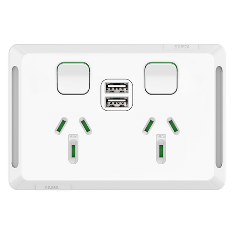 Clipsal Pro Series Clipsal Pro Double Powerpoint + 2 USB Charger White Extra Vivid White - P3025USB2-XW - ARCK Electrical Wholesale Supplies