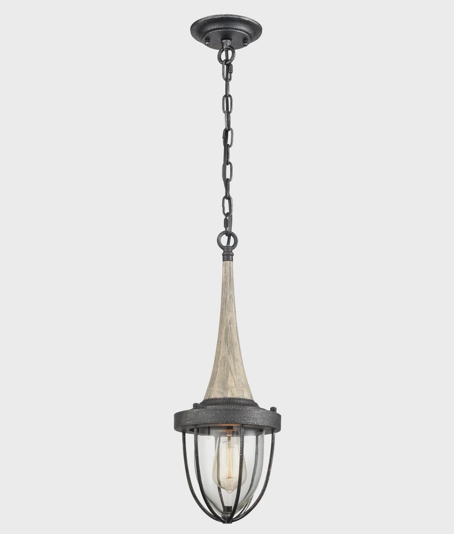Classic Replica Pendulum PENDANT ES Weathered Charcoal & washed wood CAGE OD180mm - PENDOL01 - ARCK Electrical Wholesale Supplies