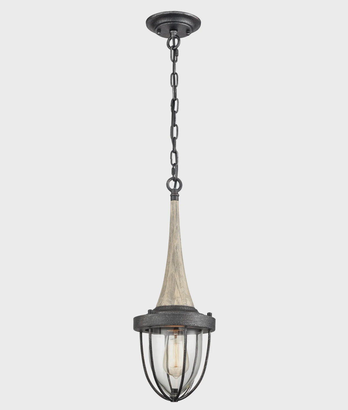Classic Replica Pendulum PENDANT ES Weathered Charcoal & washed wood CAGE OD180mm - PENDOL01 - ARCK Electrical Wholesale Supplies