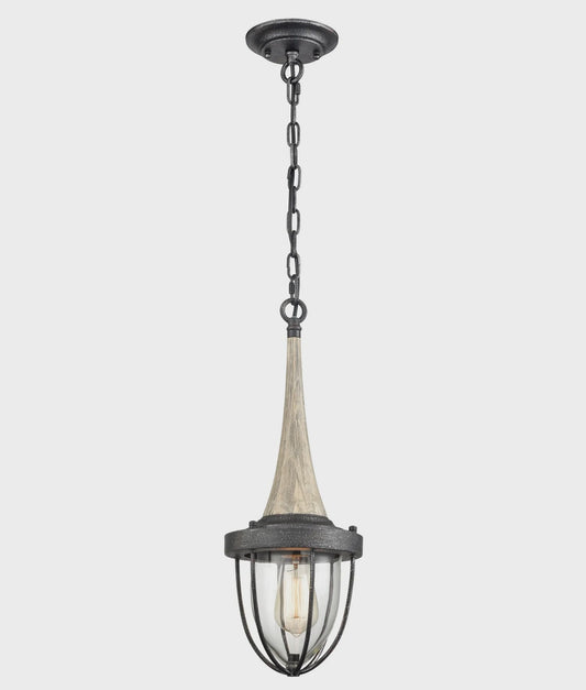 Classic Replica Pendulum PENDANT ES Weathered Charcoal & washed wood CAGE OD180mm - PENDOL01 - ARCK Electrical Wholesale Supplies