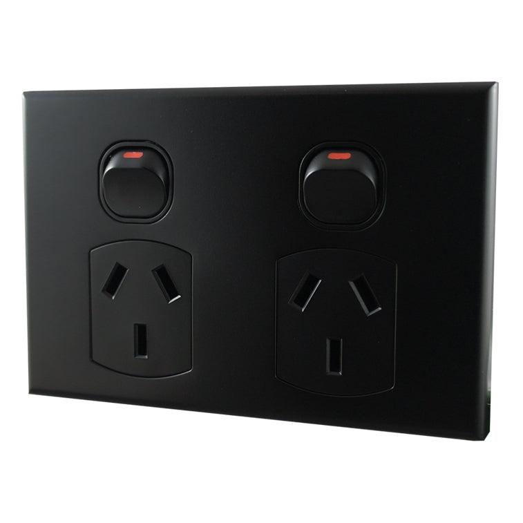 Double Power Point 10A 250V AC – MATTE BLACK - POD10MB-L