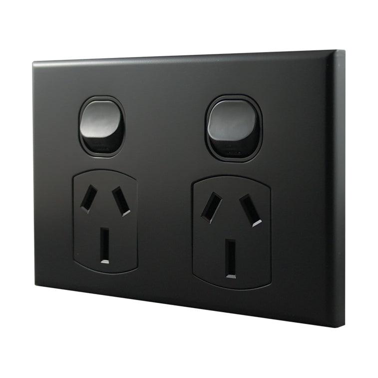 Double Power Point 15A 250V AC – MATTE BLACK POD15MB-L