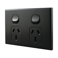 Double Power Point 15A 250V AC – MATTE BLACK POD15MB-L