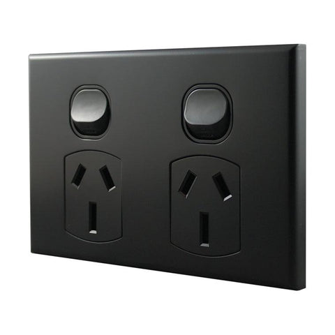 Double Power Point 15A 250V AC – MATTE BLACK POD15MB-L