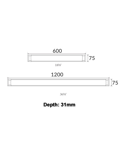 Razor Slimline Low Profile LED Batten Light CCT Short & Long - RAZORDM001A