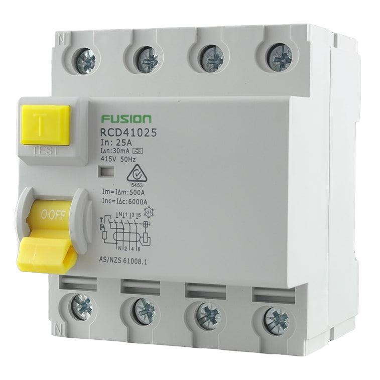 RCD 4 Pole 500V ac. 40amp 30ma 10kA - RCD41040