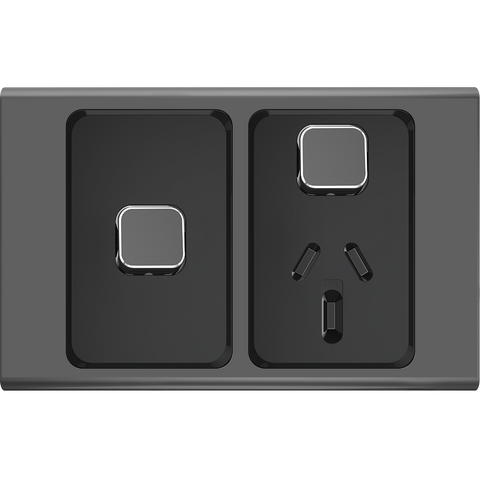 Clipsal Iconic Essence Styl Single Powerpoint with Extra Switch Skin Silver Shadow - S3015XC-SH - ARCK Electrical Wholesale Supplies