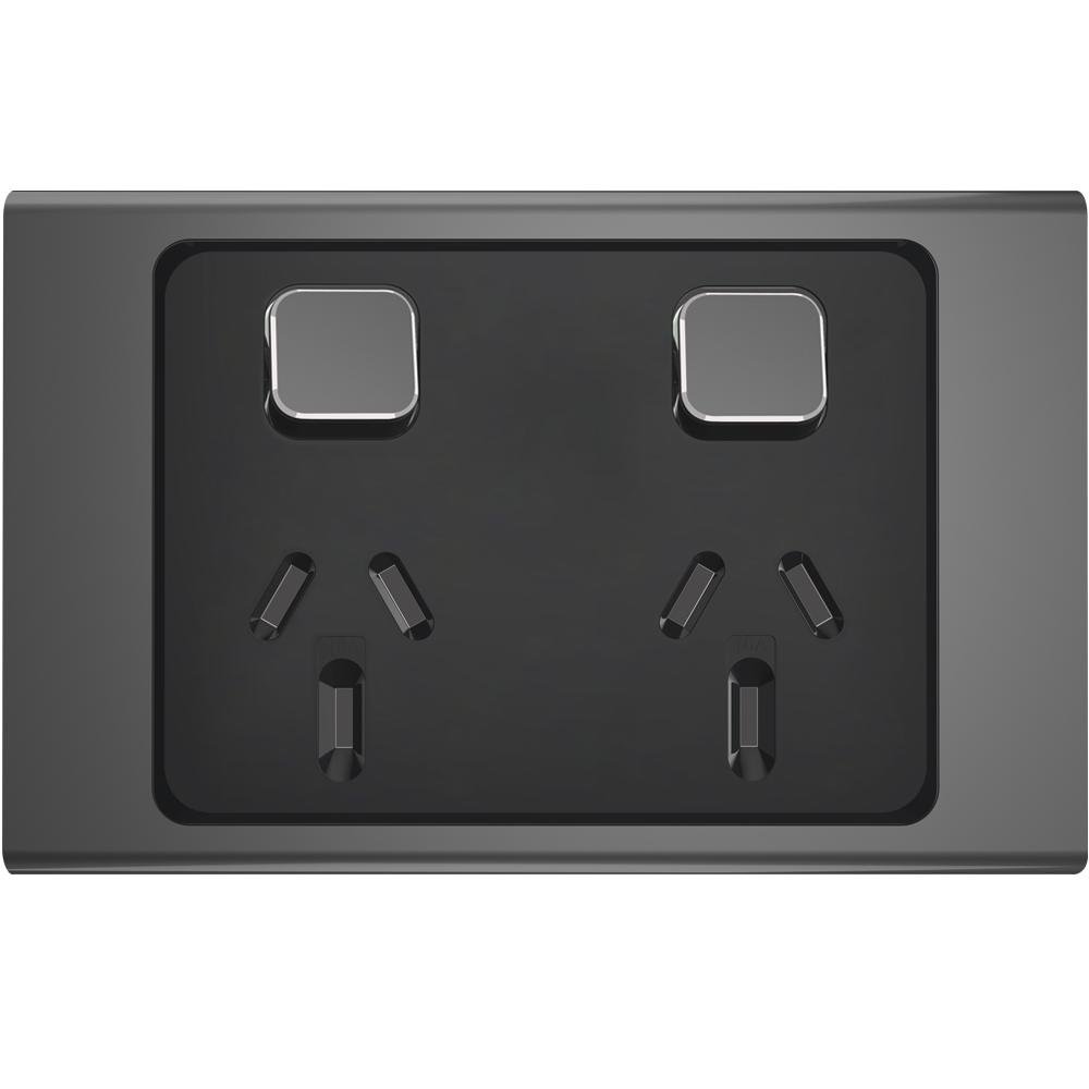 Clipsal Iconic Essence Styl Double Powerpoint with Extra Switch Skin Silver Shadow - S3025XC-SH - ARCK Electrical Wholesale Supplies