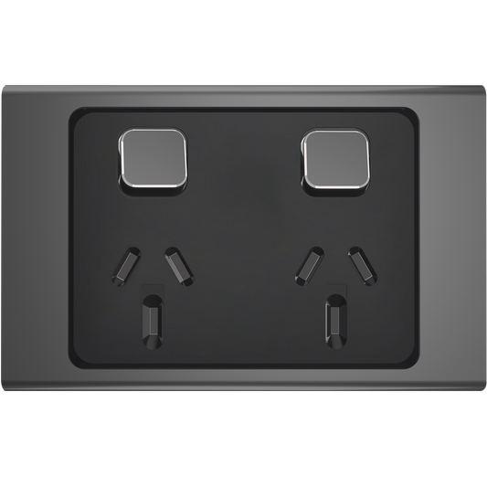 Clipsal Iconic Essence Styl Double Powerpoint with Extra Switch Skin Silver Shadow - S3025XC-SH - ARCK Electrical Wholesale Supplies