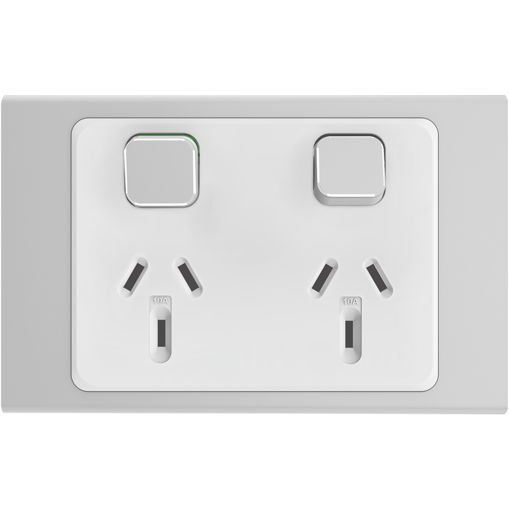 Clipsal Iconic Essence Styl Double Powerpoint with Extra Switch Skin Silver - S3025XC-SV - ARCK Electrical Wholesale Supplies