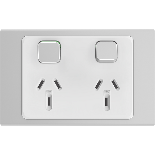 Clipsal Iconic Essence Styl Double Powerpoint with Extra Switch Skin Silver - S3025XC-SV - ARCK Electrical Wholesale Supplies