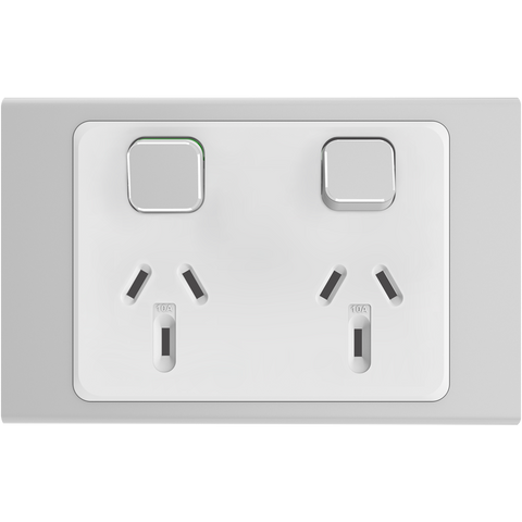 Clipsal Iconic Essence Styl Double Powerpoint with Extra Switch Skin Silver - S3025XC-SV - ARCK Electrical Wholesale Supplies