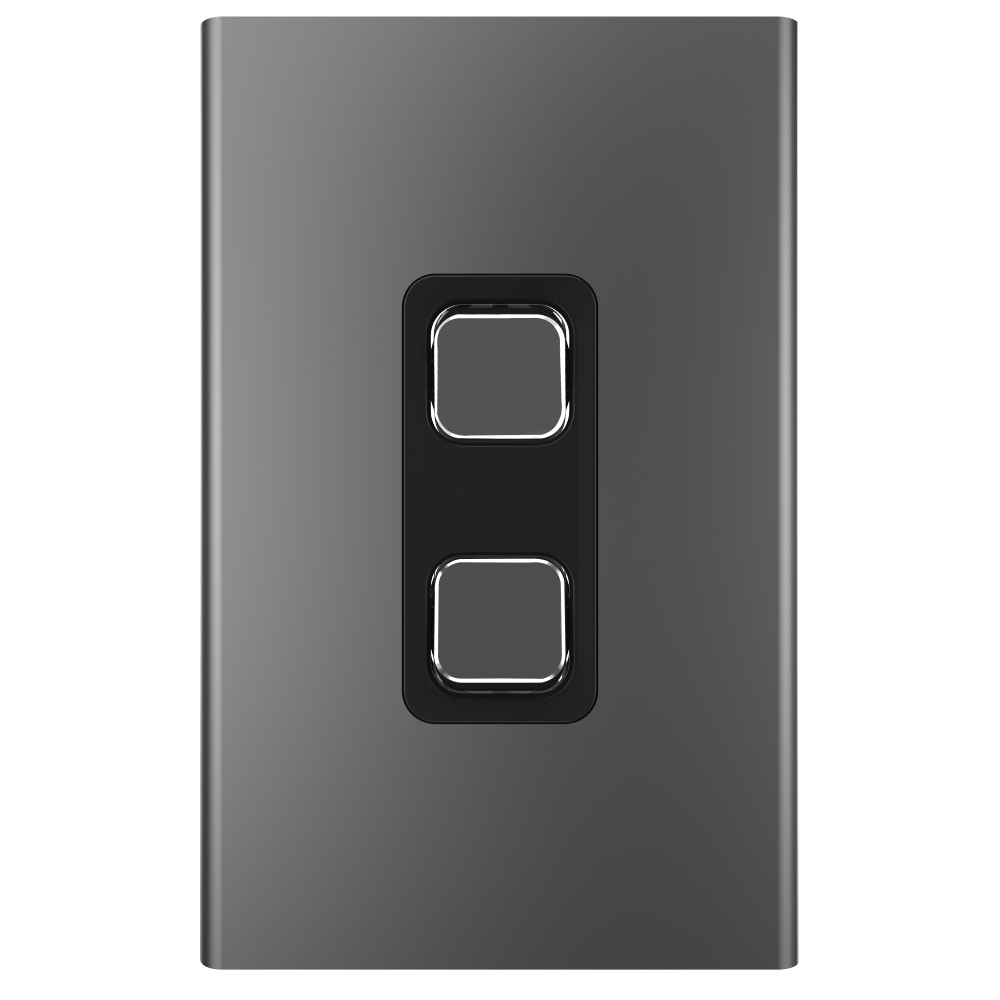 Clipsal 2 Gang STYL Vertical/Horizontal Internal Rocker Switch Cover Plate Silver Shadow S3042C-SH - ARCK Electrical Wholesale Supplies